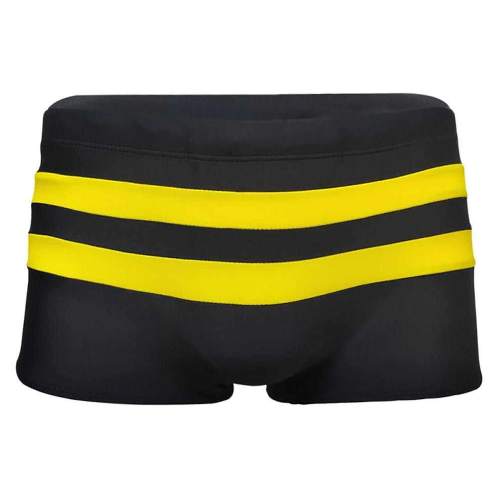 Men's Striped Splicing Color Boxer Swim Shorts Back Zipper Pocket And Thick Fitness Four Corners Quick Drying Men