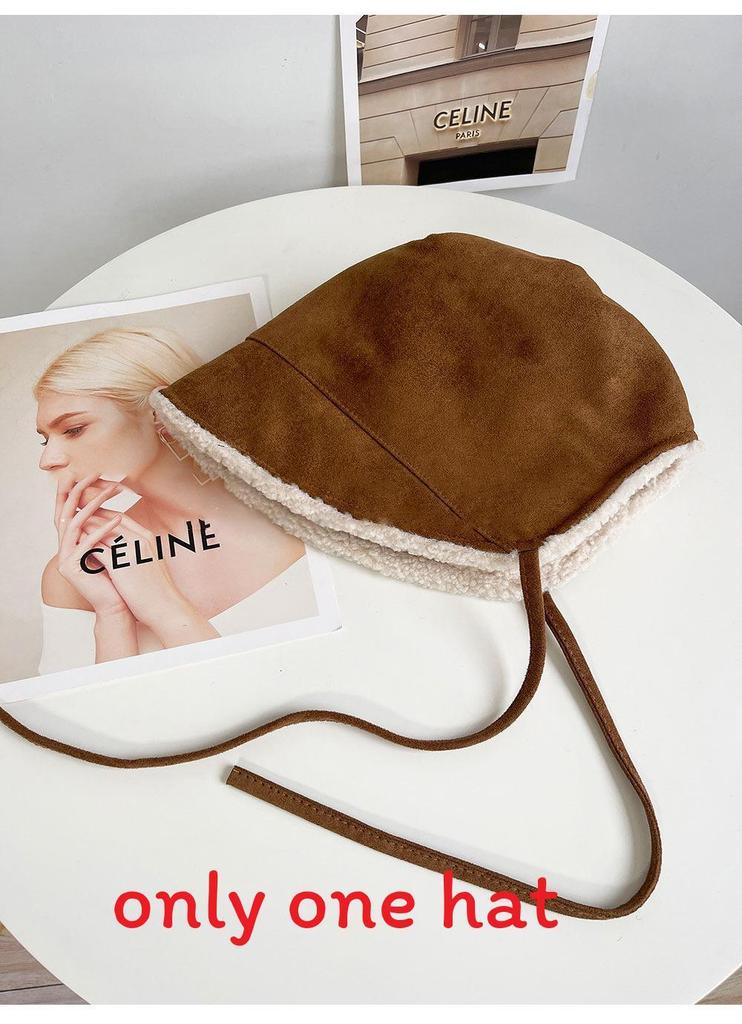 Winter Faux Suede Bucket Hat With Ear Flap For Women Warm Fashion Accessory