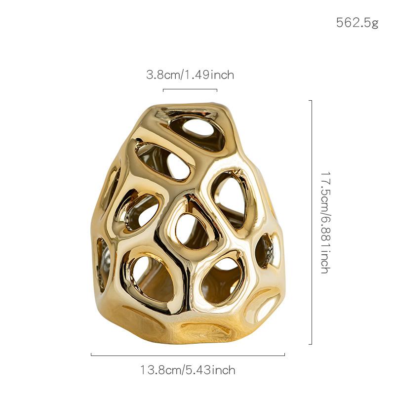 Electroplated Gold Ball Ornament Hollow Ceramic Vase Living Room Office Bookcase Ball Ornament Abstract Flower Arrangement Gifts