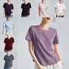 Camiseta de Manga Corta de Algodón y Seda para Mujer con Diseño de Empalme para Estilo Urbano Casual