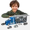 Carecoly Truck Police Vehicle Set - Diecast Car Set with Large Carrier - Alloy Toy Cars with Military Map - Blue