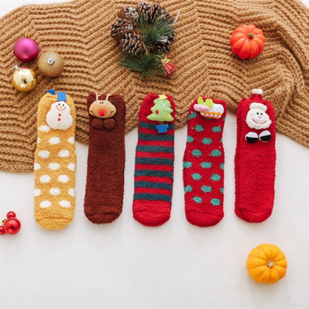 Cute Japanese Soft Comfortable Breathable For Christmas Female Socks Coral Velvet Medium Tube Socks