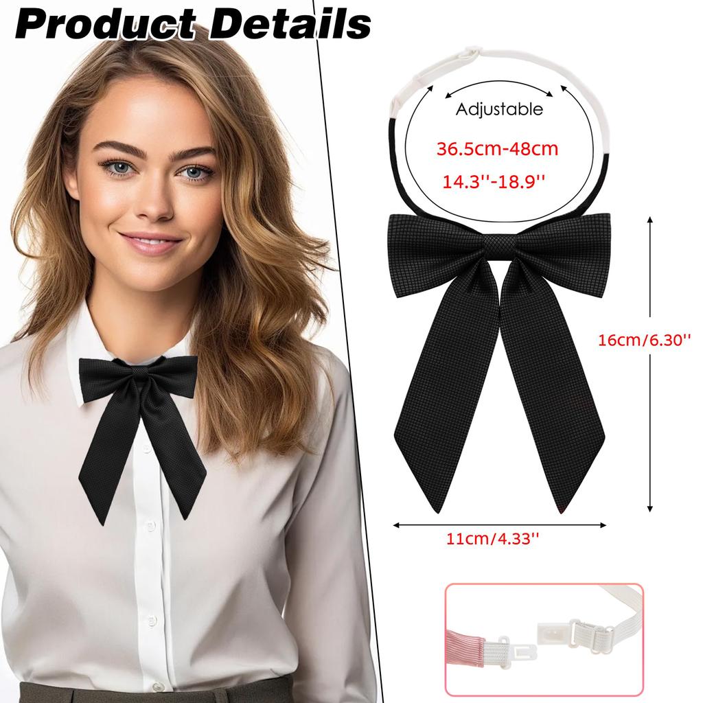 Women Girls Pre-tied Adjustable Bow Tie, Solid Ribbon Long Tail Bowknot for JK Uniform Lolita Shirt School Cosplay Party