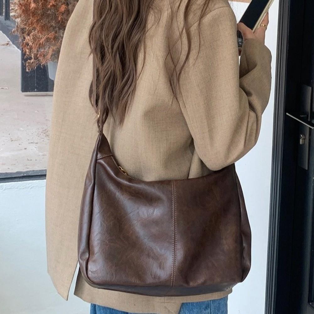 Hobo Boston Crossbody Bag Y2k Women Handbag Simple Leather Shoulder Bag Work