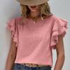 Moda Casual Cuello Redondo Tops de Verano para Mujer Camisas Sueltas Blusa Vintage de Encaje con Borlas y Mangas Volantes Camisa Lisa Elegante de Corte Ajustado para Mujer Nuevo 26424