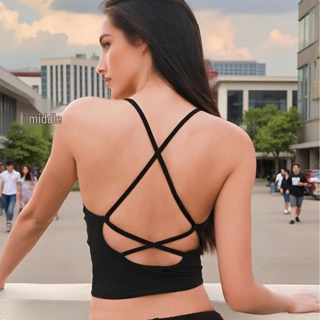 Women's 2025 Yoga Tank Top with Thin Straps, Beautiful Back, and Chest Pad - Perfect for Running and Fitness.