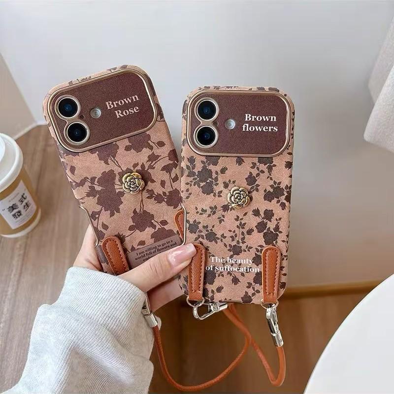 3D Camellia Lanyard Phone Case for iPhone 16/17 Pro Max with Large Window