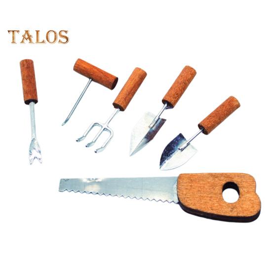 

6 шт./набор мини-садовых инструментов, миниатюрные аксессуары для дома, микропила, лопата, грабли, молоток для миниатюрной садовой сцены, масштаб 1/6 1/12 1 Set