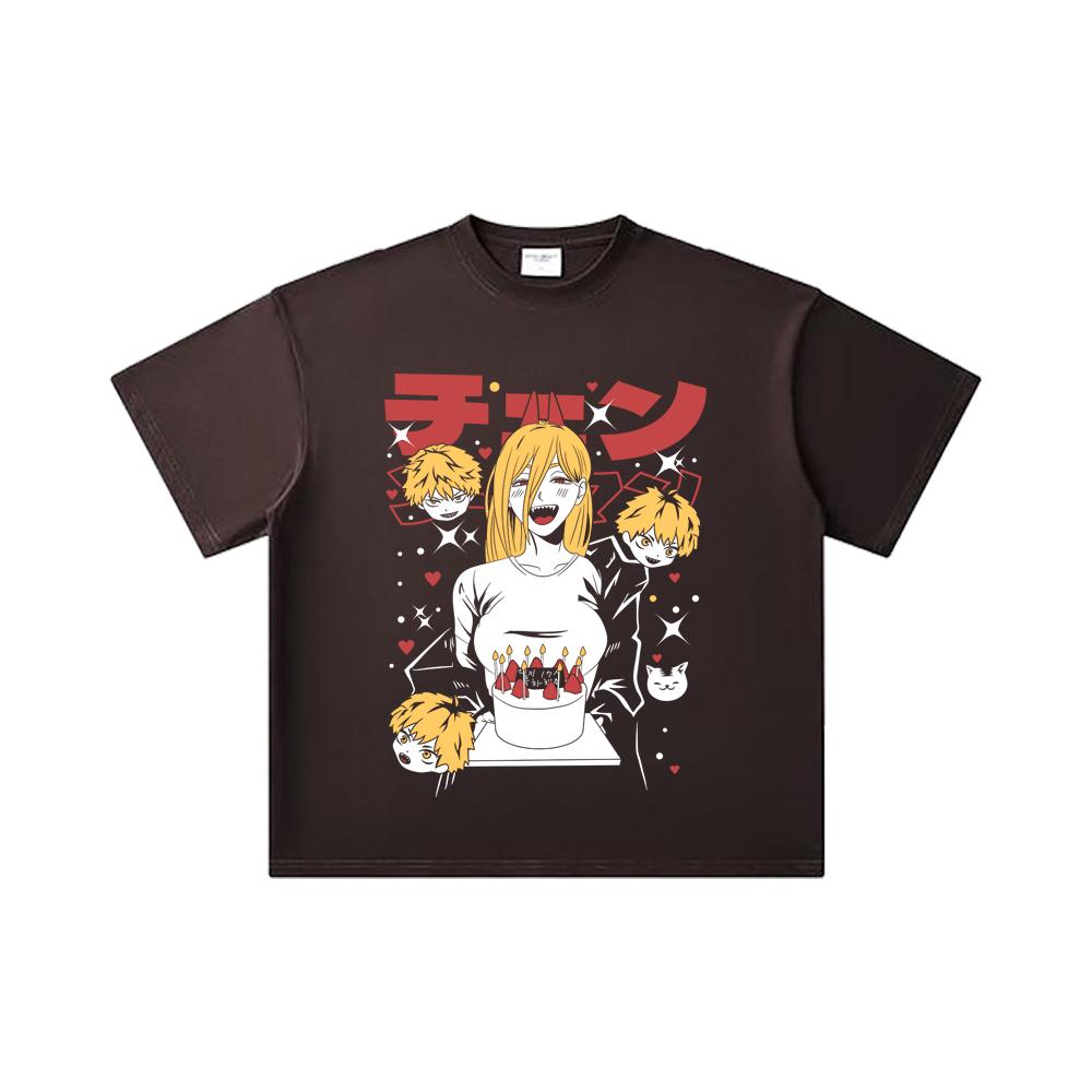 260 GSM Double Yarn 32 Count 100% Cotton Chainsaw Man V48 Power Cake Print Unisex Heavy Cotton T Shirt… More