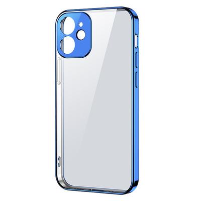 Ultradünne transparente Hülle mit Metallrahmen für iPhone 12 Pro, dunkelblau