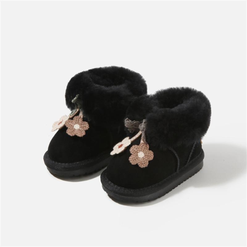

Winter Baby Snow Boots Flower Leather Design Thick Plush Warm Toddler Kids Shoes Little Girls Footwear Shoes 26 чорний