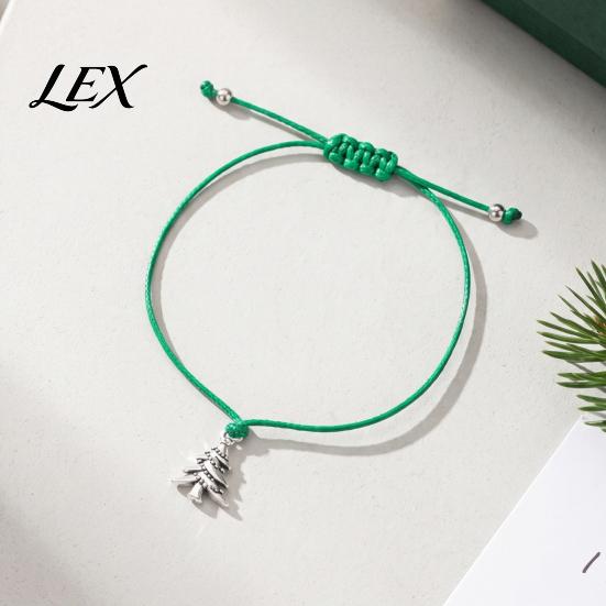 Stackable Minimalist Wrist Accessories Christmas Braided String Bracelet, Adjustable Handmade Bracelet with Metal Rope Tree/Snowflake/Elk Charm,