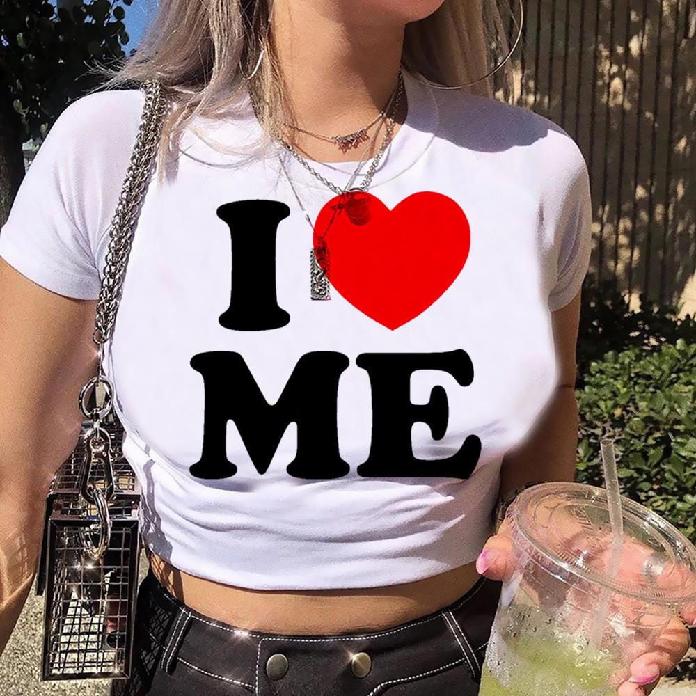 European and American women's clothing spring and summer new ins letter I love ME printed short slim-fitting short-sleeved T-shirt