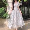 First Love Floral Chiffon Dress - Romantic Square Neck, Elegant Waist-Cinched, Slimming Design, Plus Size Fairy Summer Long Dress for Women