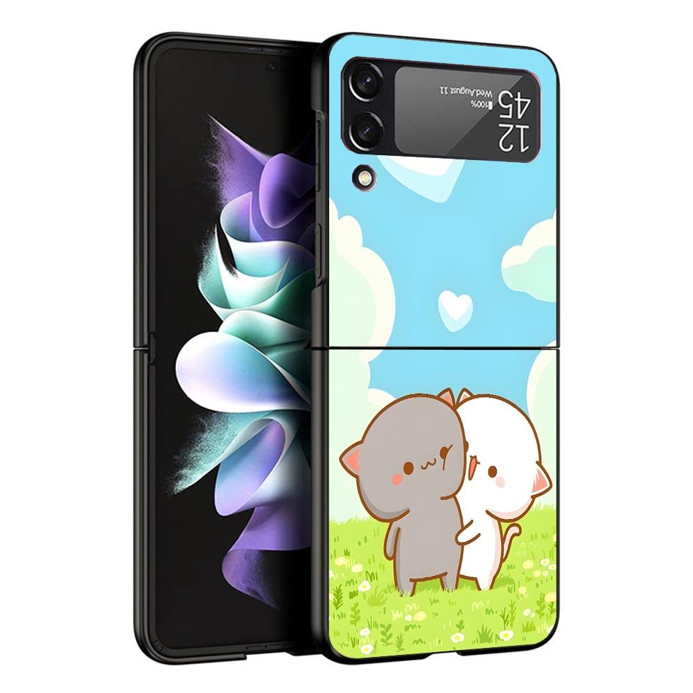 Süße Pfirsich Goma Katze Schwarze Handyhülle Für Samsung ZFlip7 ZFlip6 ZFlip5 ZFlip4 ZFlip3 5G Harte Schutzhülle Galaxy Z Flip 3 4 5 6 7
