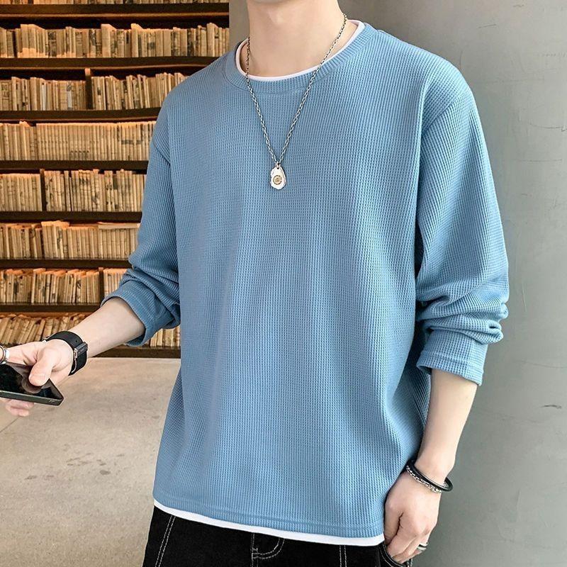Camiseta de Manga Larga para Hombre Primavera y Otoño Delgada Tendencia de Moda Guapo Top para Hombre Capa Base Grande