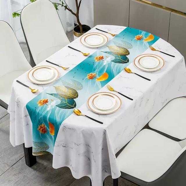 Fresh Flower Oval Pvc Table Cloths Plant Geometric Waterproof Oil -Proof Easy To Clean Coffee Dinning Tablecloth Decor