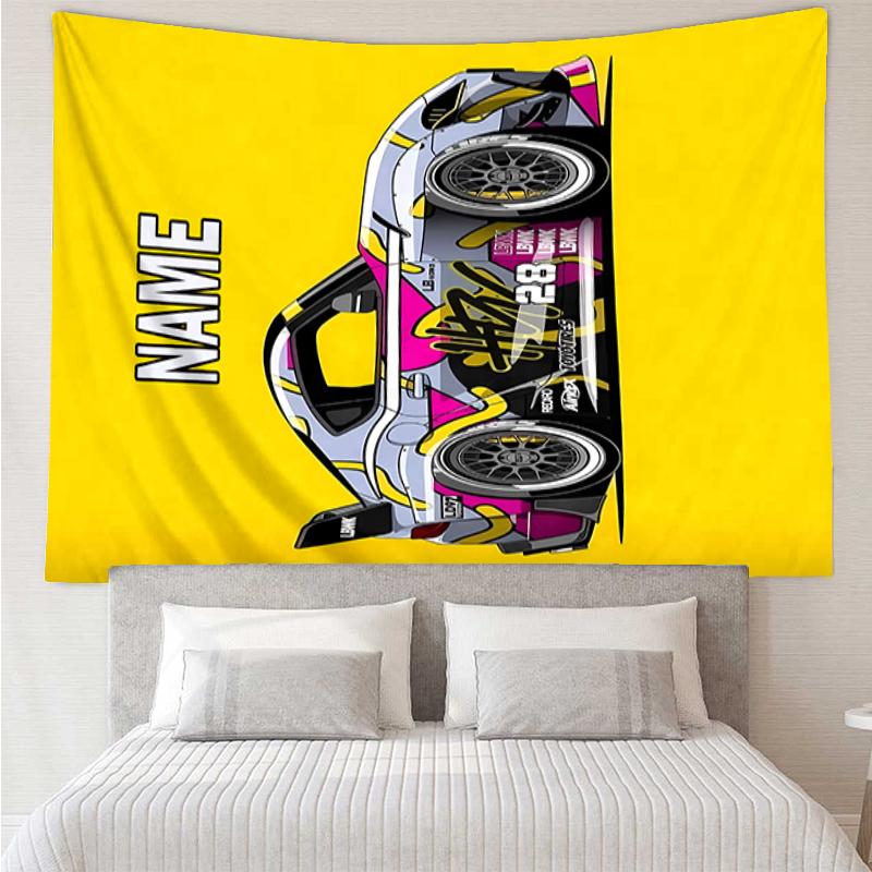 Custom Name Racing Print Tapestry, Backdrop, Easy Setup, Ideal for Bedroom, Office & Living Room, with Aesthetic Wall Hanging Decor.
