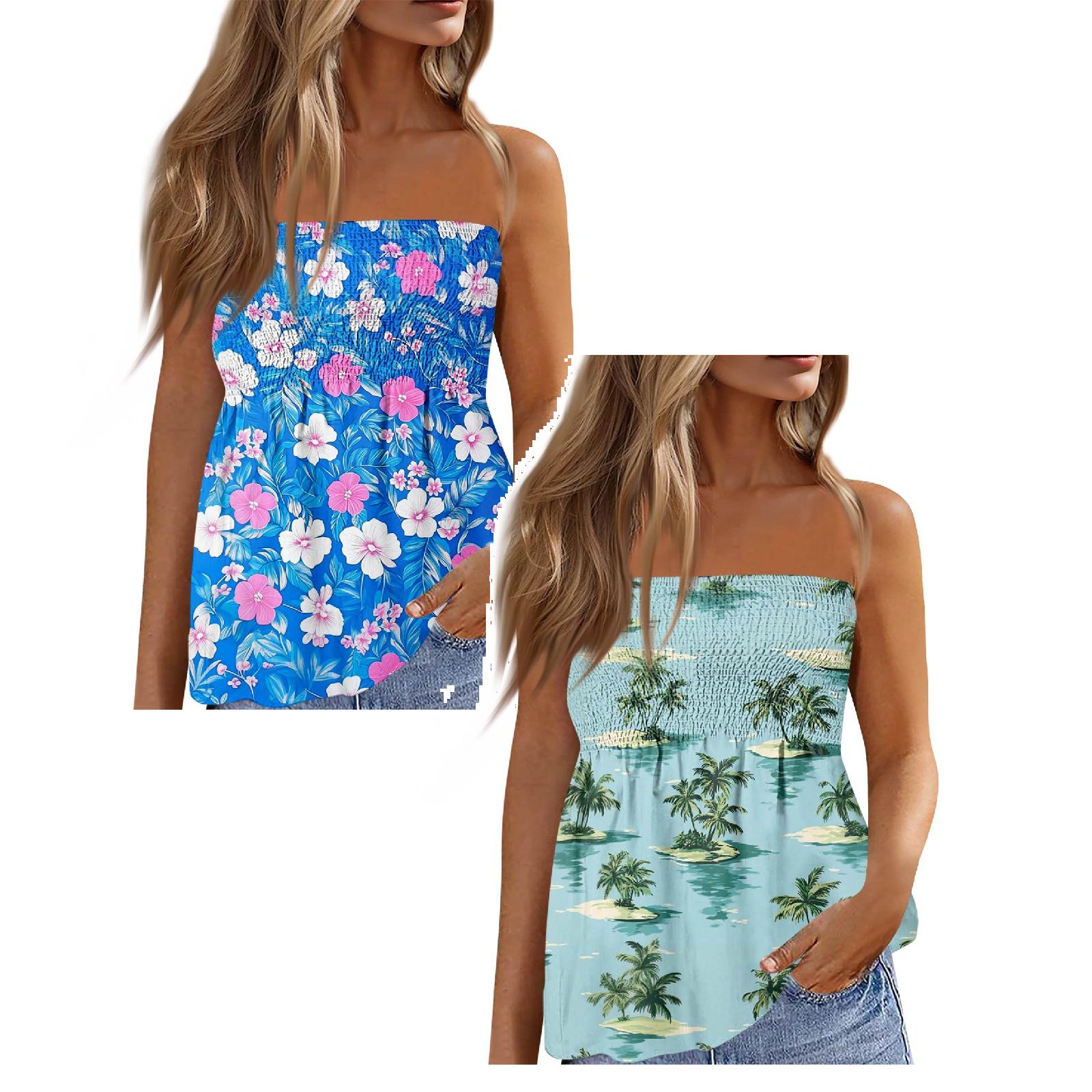 

Летние топы-трубы для женщин, милая сексуальная футболка без рукавов с открытыми плечами и цветочным принтом S