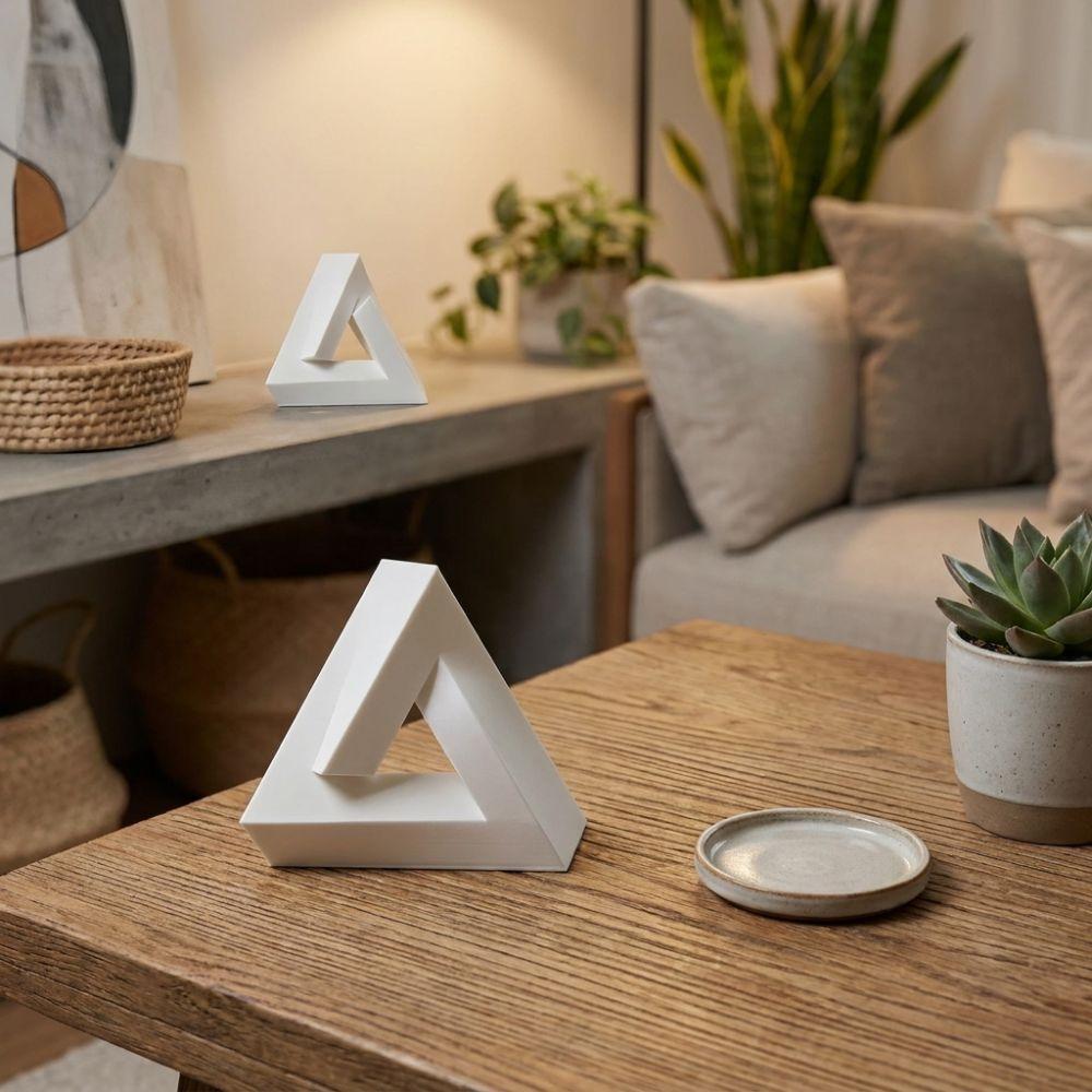 Figurine Illusion Optique Géométrique Amusante Minimaliste Triangle Blanc pour Amateurs de Sciences