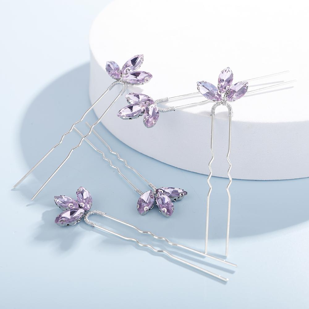 5 Pcs Rhinestones Little Simple Bride Wedding Hair Pins Purple Bridal Hair Piece Wedding Hair Accessories for Women and Girls