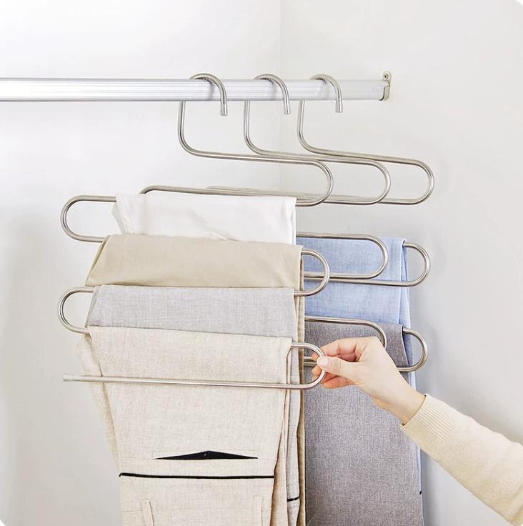 

Нескользящий органайзер для шкафа из нержавеющей стали, вешалка для брюк, галстук, органайзер для экономии места в шкафу, серебристый серебряный