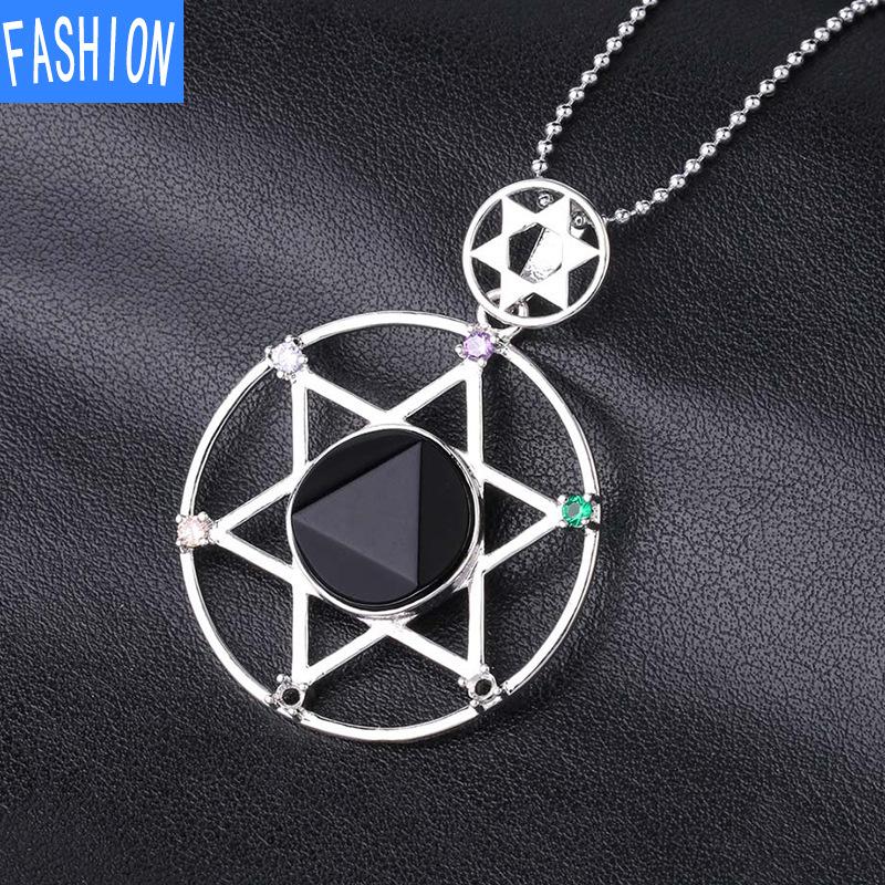 Yönlü Kristal Taş David'in Yıldızı David'in Kalkanı Altı Sivri Yıldız Çift Katmanlı Elmas Kolye Kolye Erkekler Ve Kadınlar Için