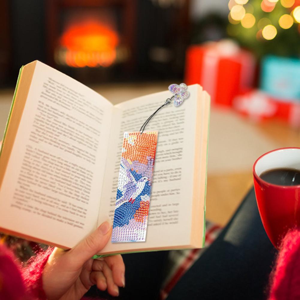 4Pcs Special Shaped Colorful Pattern Diamond Bookmark Art Project DIY Diamond Bookmark with Crystal Pendant for Reading Day Gift