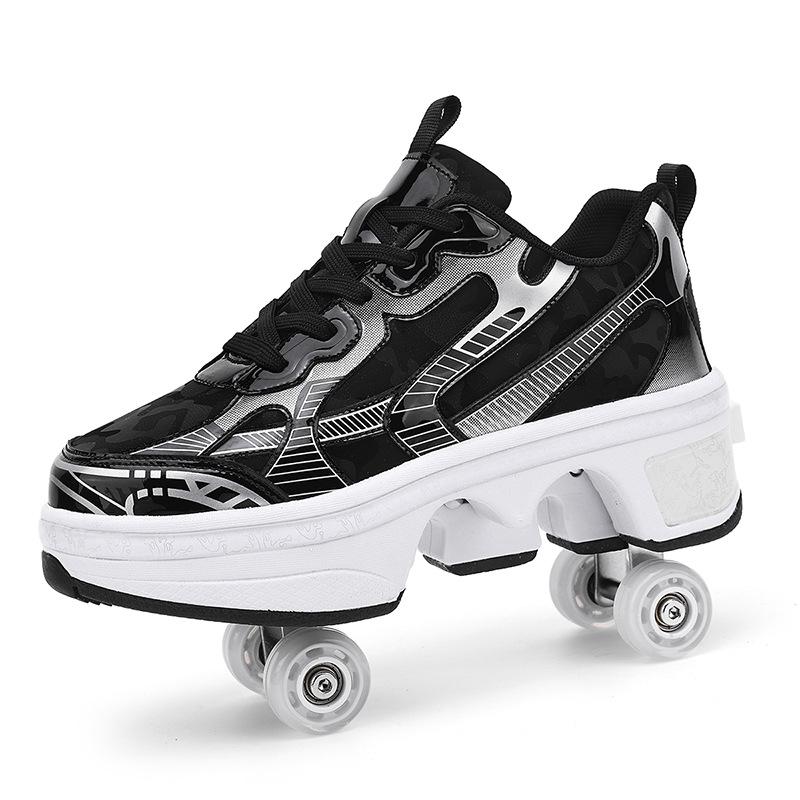 Speed skating teen student outdoor sports skates skateboarding roller skating one button shrink button pulley runaway shoes
