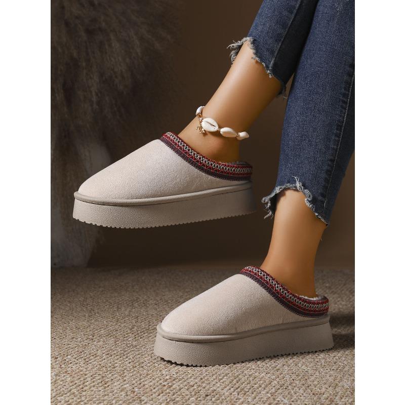 Neue Schnür-Ethno-Style-Mode-Schneestiefel für Damen Halbschlupf-Baumwollstiefel Warme Winterstiefel für Herbst und Winter