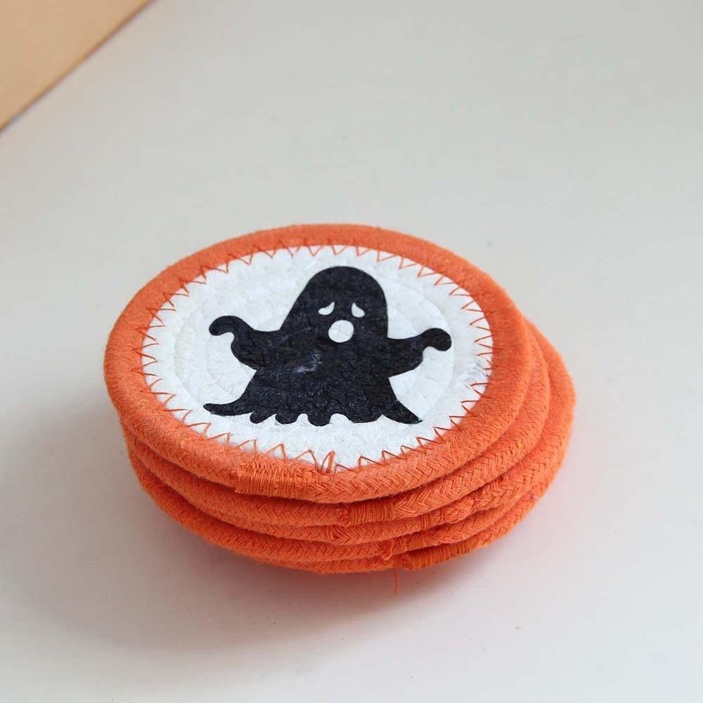 6pcs Heat Resistant Woven Coaster Thick Texture Pumpkin Mat Halloween Placemat  Coffee Mug