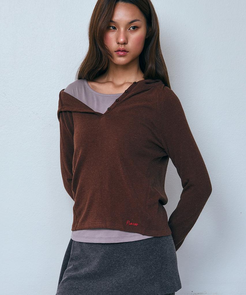 PISCESS Button-Up Slim Fit Hoodie_Brown