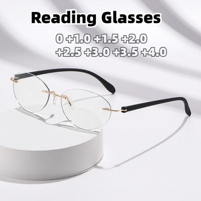 Unisex Lightweight Rimless Oval Reading Glasses Anti Blue Light  0 To +4.0 Fashion Business Eyewear for Daily Presbyopia Glasses