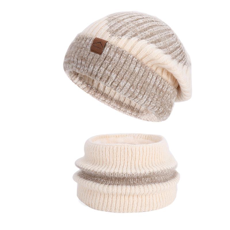 North American Women's Winter Two-Piece Set: Two-Color Knit Hat & Velvet Scarf, Warm Ear Protection