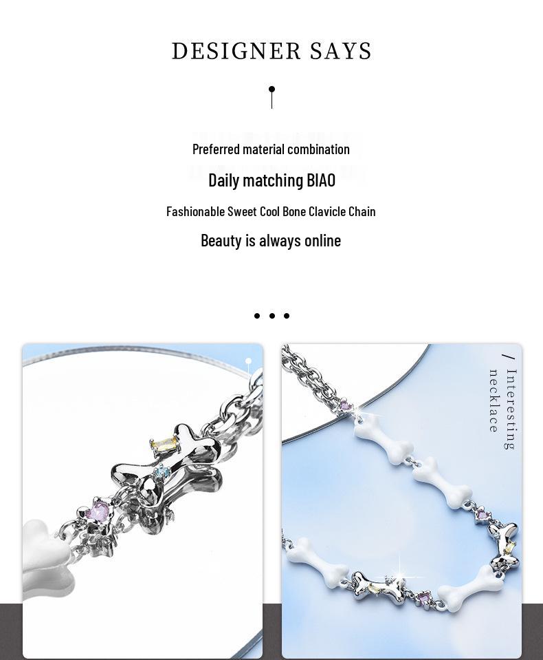 Niche Bone Series Zircon Choker: Trendy Sweet Cool Necklace with Personality Fashion Clavicle Chain.