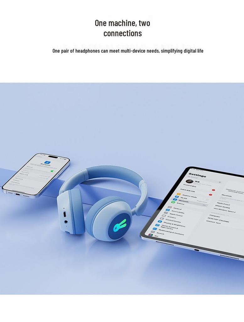 Children's Wireless Over-Ear Bluetooth Headphones with Hearing Protection and Luminous Ear Cups for Extended Battery Life