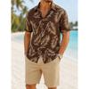 Men's Summer Tropical Flower Hawaiian Shirt, Palm Leaf Print Short-Sleeve Shirt and Shorts Set