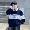 Children's Korean Retro Contrasting Polo Collar Sweatshirt with Cotton Fabric for Boys In Spring and Autumn, Long Sleeved Pullover Sweater