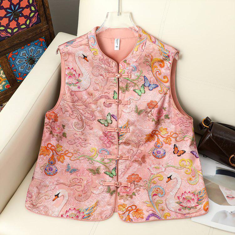 2026 Women s Chinese Style Jacquard Frog Button Shawl Vest - Elegant & Versatile Outerwear 6XL 160-175