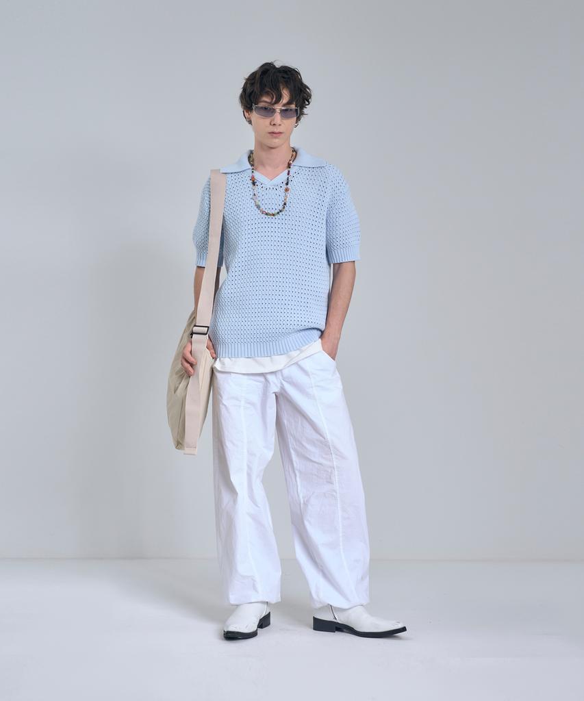 IRONYPORNO WHITELINE 86-Iro317 [Washable] Punched Open V-Neck Knit Sky Blue
