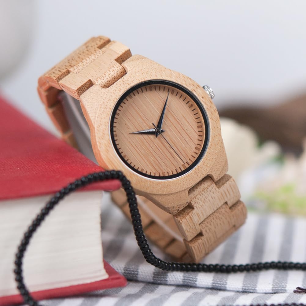 BOBO BIRD Men's and Women's Handmade Bamboo Wood Wristwatch with Scale Quartz Movement, Lightweight Casual Sports Watch (Women's)