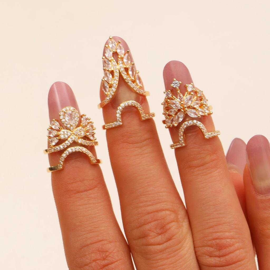 Premium Copper Zirconia Nail Protector Ring – Trendy Open Style Finger Ornament for Nail Art
