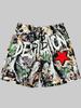 Men Gothic Angel Graffiti 3D Print Mesh Beach Shorts Elastic Drawstring Loose Straight Casual Summer Board Shorts