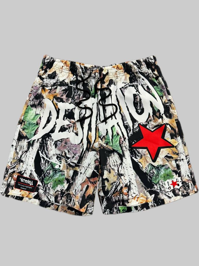 Men Gothic Angel Graffiti 3D Print Mesh Beach Shorts Elastic Drawstring Loose Straight Casual Summer Board Shorts