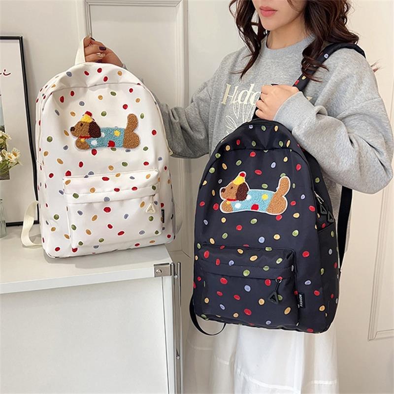 Cute Dachshund Polka Dot Backpack Large-Capacity Casual Student Schoolbag Delicate Personality Trendy Travel Bag Gifts