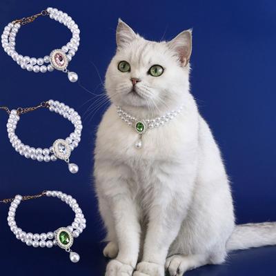Double Layer Pearl Pet Necklace Sweet Adjustable Pet Pearl Collar Flower Pendant Cat Neck Chain Photograph