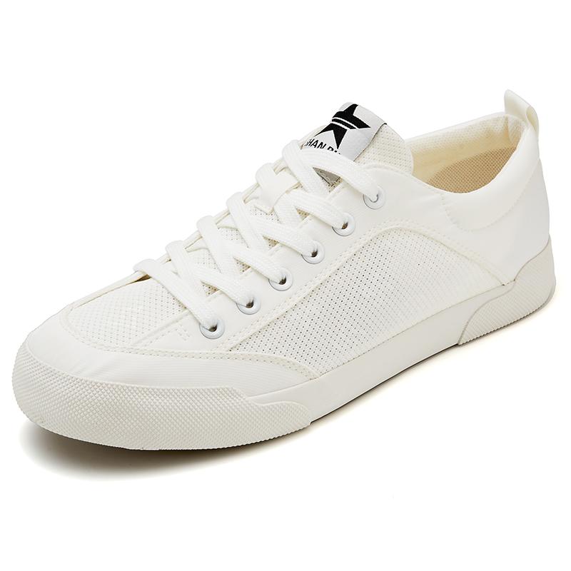 

Мода 2025 Новая мужская парусиновая летняя повседневная обувь Противоскользящая обувь для вождения работы На шнуровке Легкая дышащая Студенческая обувь SS25636 44 белый