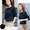 Camicia da Office da Donna Manica Lunga Collo a Revers Vita Stretta Bottoni Camicetta Top Camicie per Donne Moda Blu Scuro