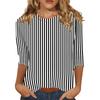 Women's Fashionable Casual Three-Quarter Sleeve Striped Print -Neck T-Shirt Top