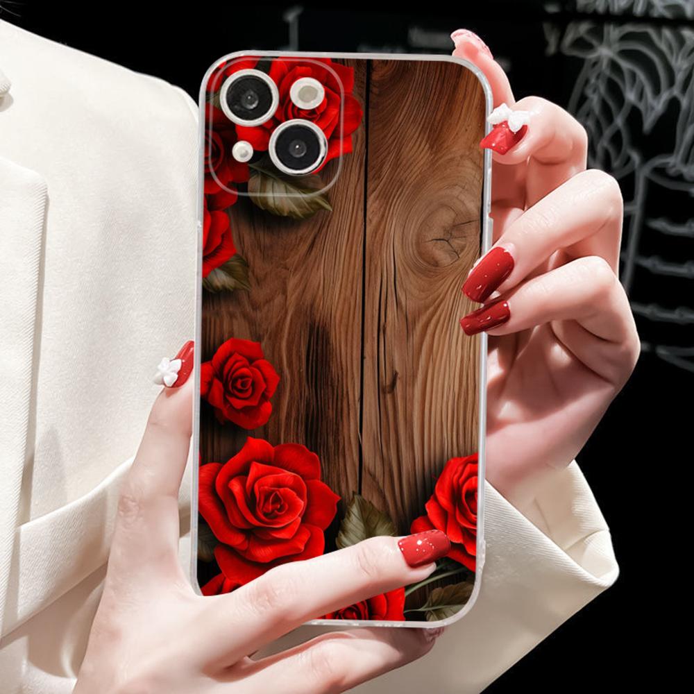 Red Roses Flowers Phone Case Silicone Soft For Iphone 16 15 14 13 12 11 Pro Mini XS MAX Plus X Cover